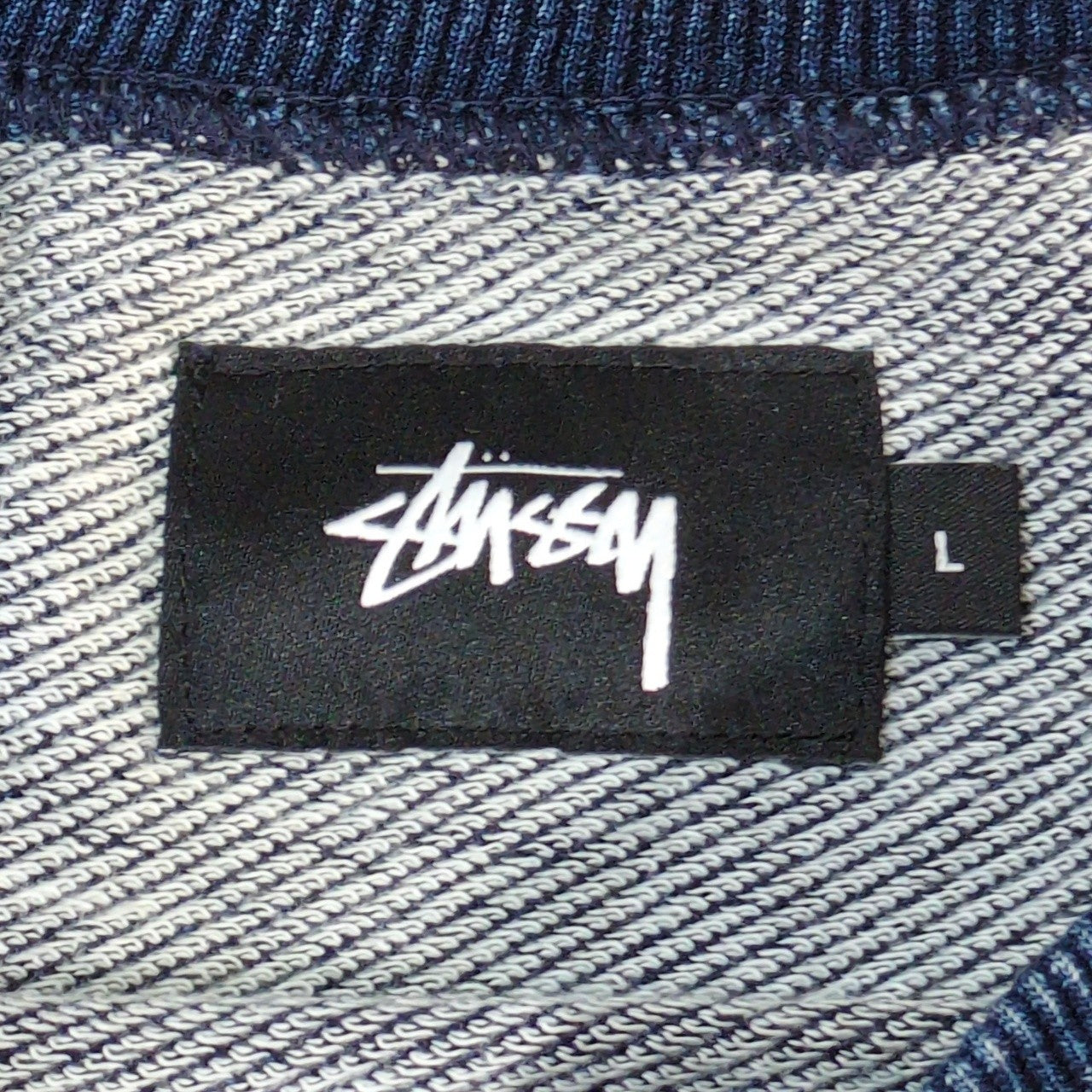 STUSSY Embroidered Logo Short Sleeve Sweatshirt Navy Size L