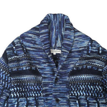 STUDIO D'ARTISAN Kasuri Yarn Shawl Cardigan Blue Size S