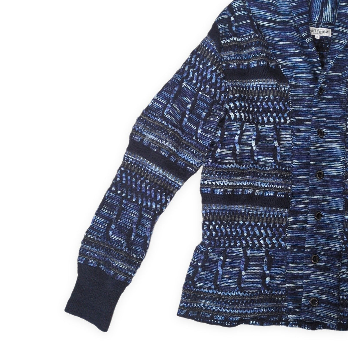 STUDIO D'ARTISAN Kasuri Yarn Shawl Cardigan Blue Size S