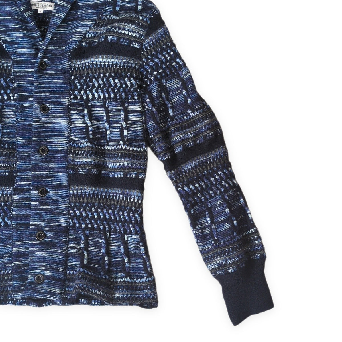 STUDIO D'ARTISAN Kasuri Yarn Shawl Cardigan Blue Size S