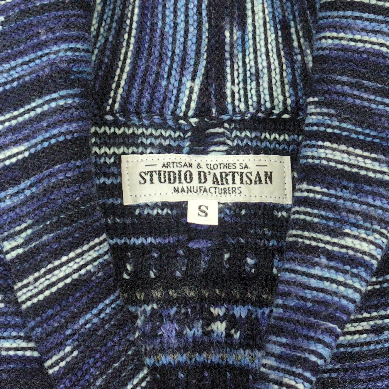 STUDIO D'ARTISAN Kasuri Yarn Shawl Cardigan Blue Size S