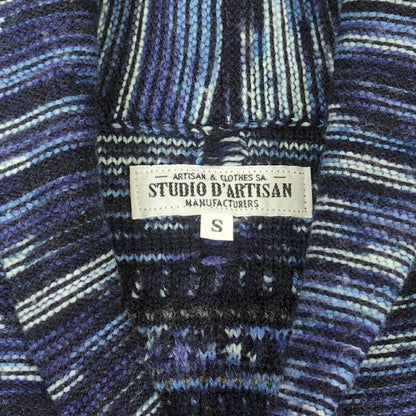 STUDIO D'ARTISAN Kasuri Yarn Shawl Cardigan Blue Size S