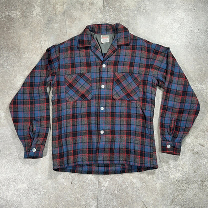 BRENT 60s Wool Check Open Collar Shirt Size S