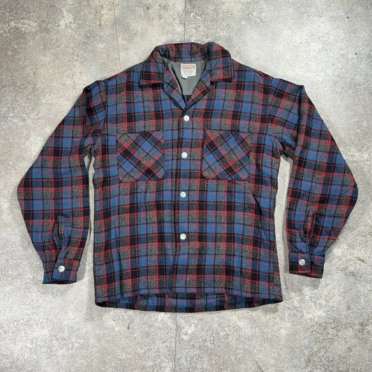 BRENT 60s Wool Check Open Collar Shirt Size S