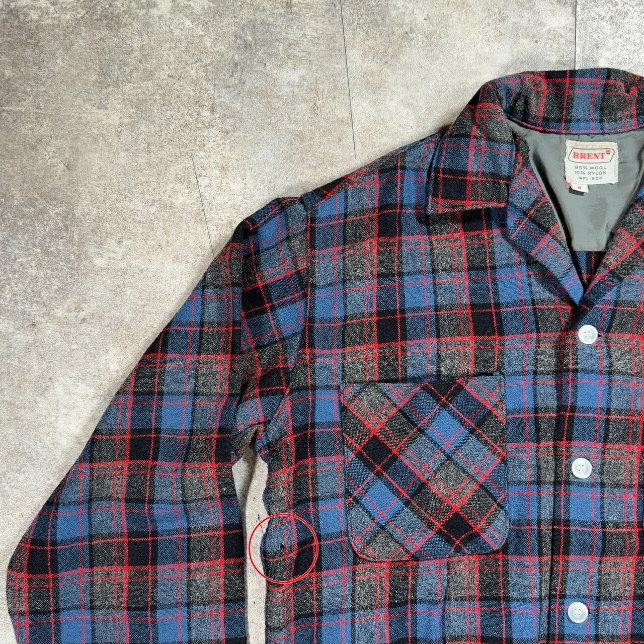 BRENT 60s Wool Check Open Collar Shirt Size S