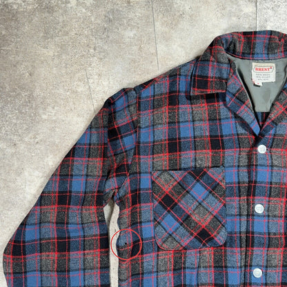 BRENT 60s Wool Check Open Collar Shirt Size S