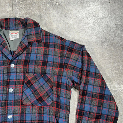 BRENT 60s Wool Check Open Collar Shirt Size S