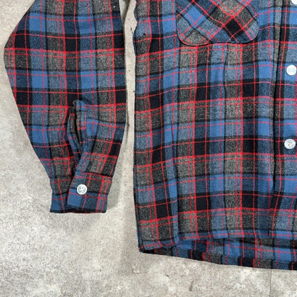 BRENT 60s Wool Check Open Collar Shirt Size S
