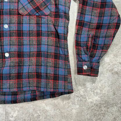 BRENT 60s Wool Check Open Collar Shirt Size S