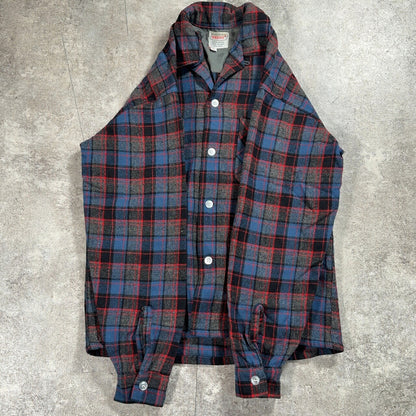 BRENT 60s Wool Check Open Collar Shirt Size S