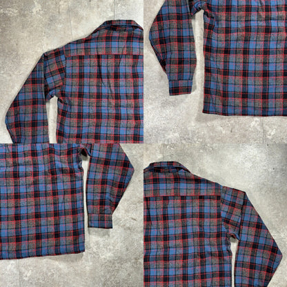 BRENT 60s Wool Check Open Collar Shirt Size S