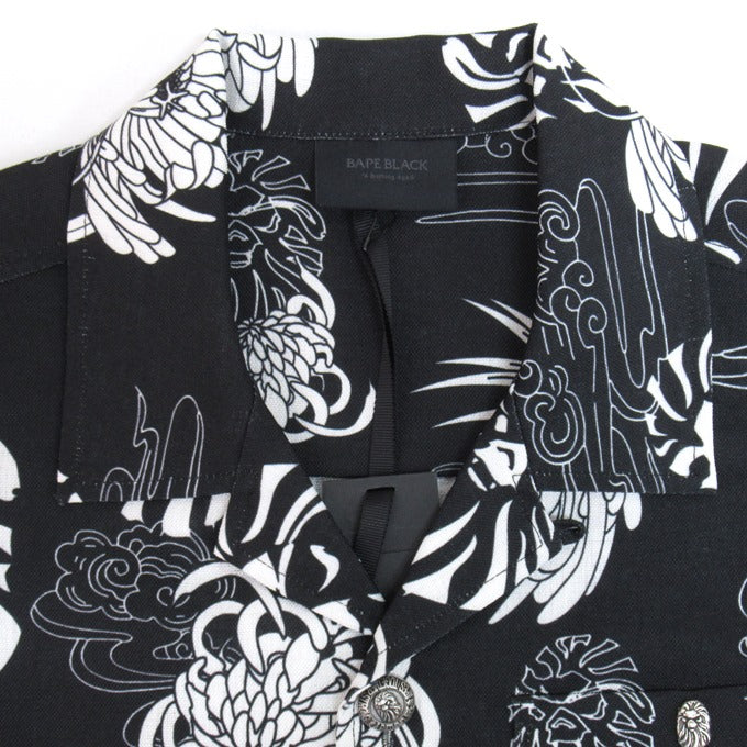 BAPE BLACK A BATHING APE Hawaiian Camp Shirt Black Size M