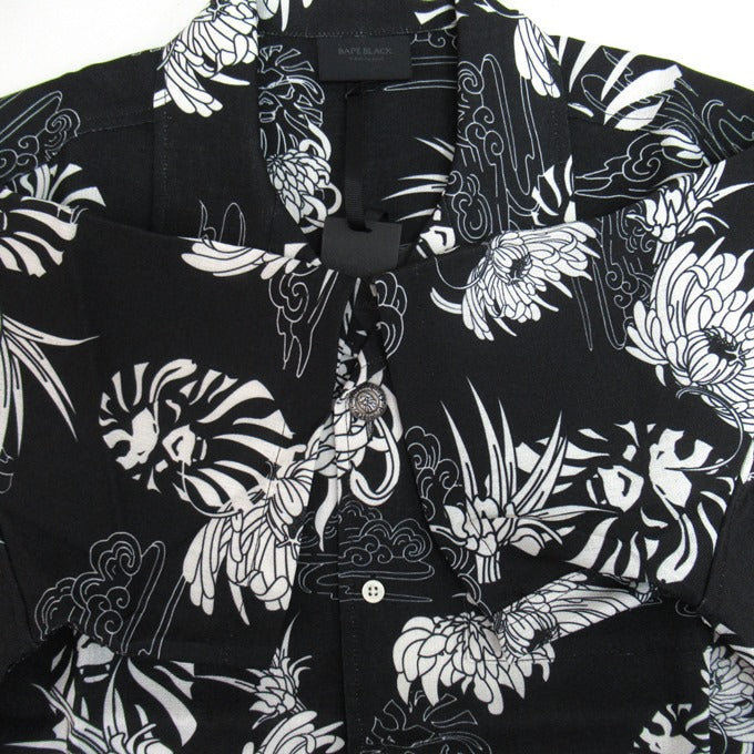 BAPE BLACK A BATHING APE Hawaiian Camp Shirt Black Size M