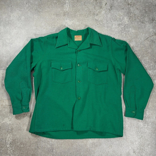 Skyline 50s Vintage Wool Open Collar Shirt Green