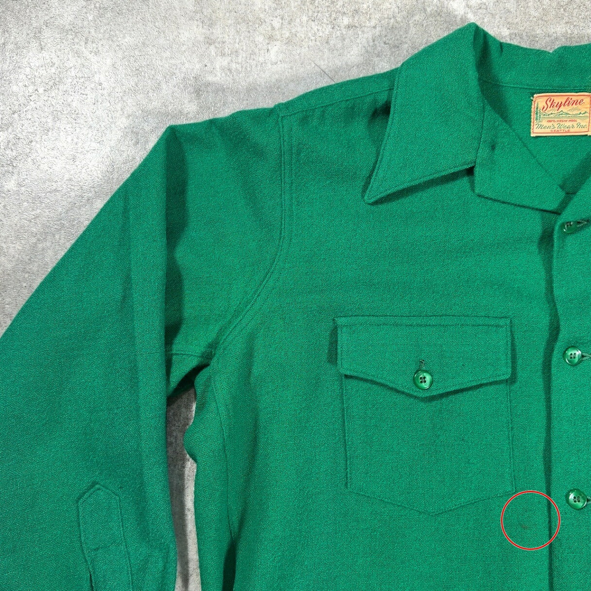 Skyline 50s Vintage Wool Open Collar Shirt Green