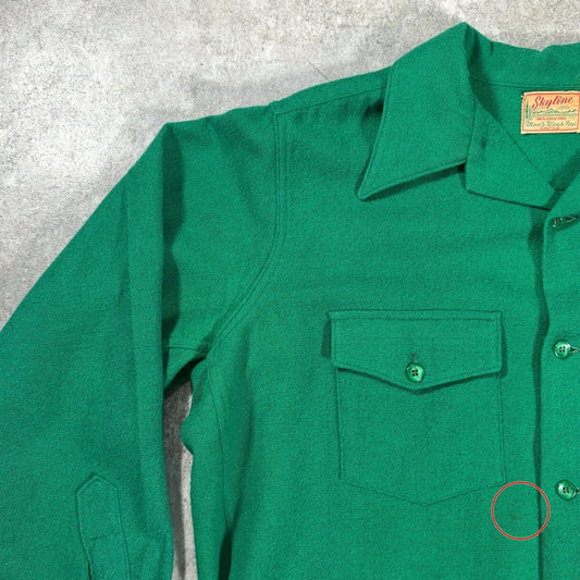Skyline 50s Vintage Wool Open Collar Shirt Green