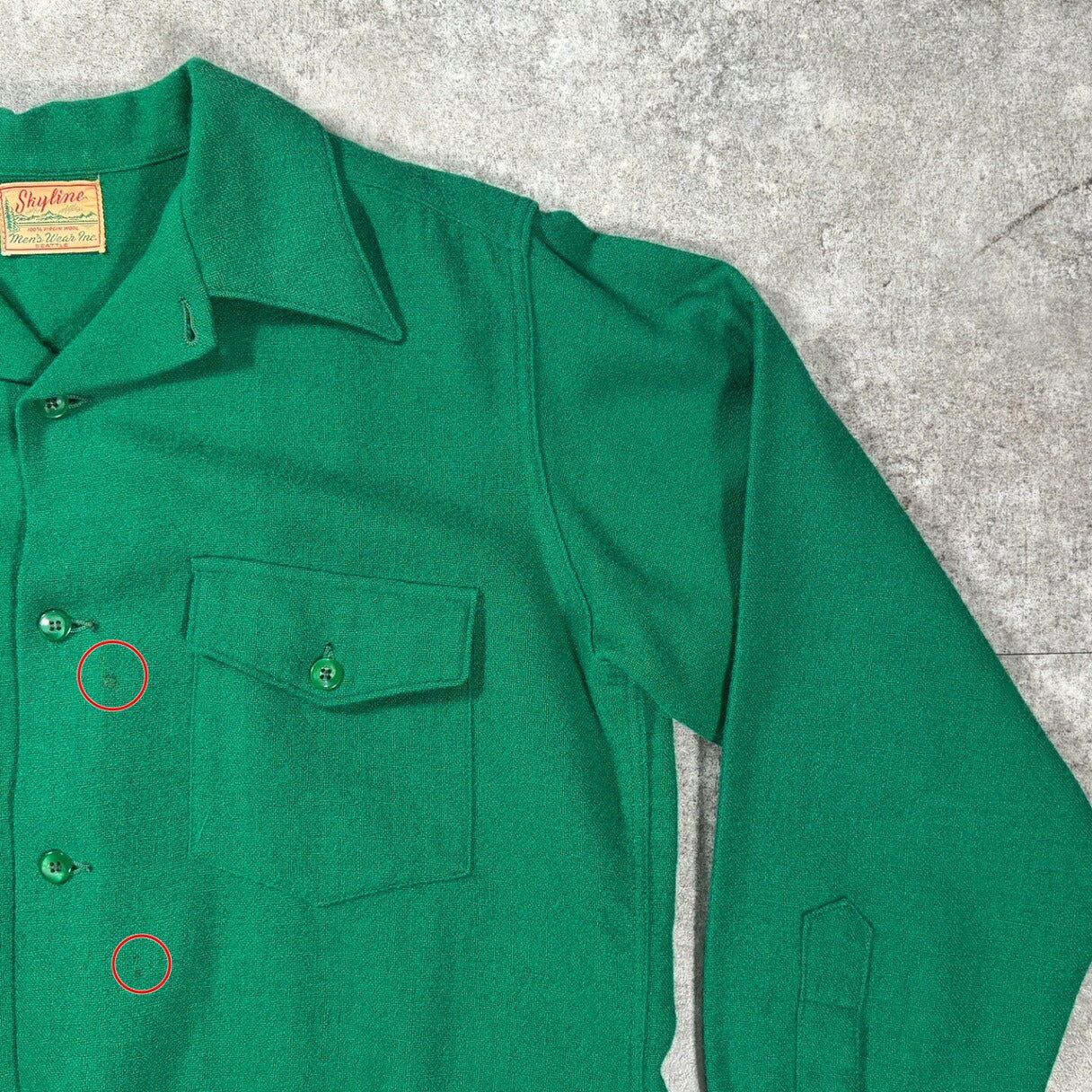 Skyline 50s Vintage Wool Open Collar Shirt Green