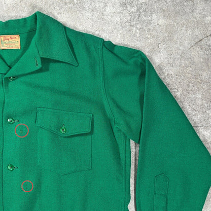 Skyline 50s Vintage Wool Open Collar Shirt Green