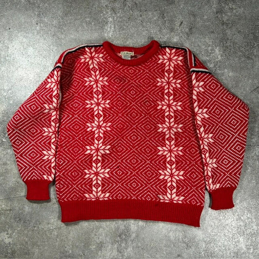 L.L.Bean Vintage 80s/90s Nordic Snowflake Sweater Red Size L
