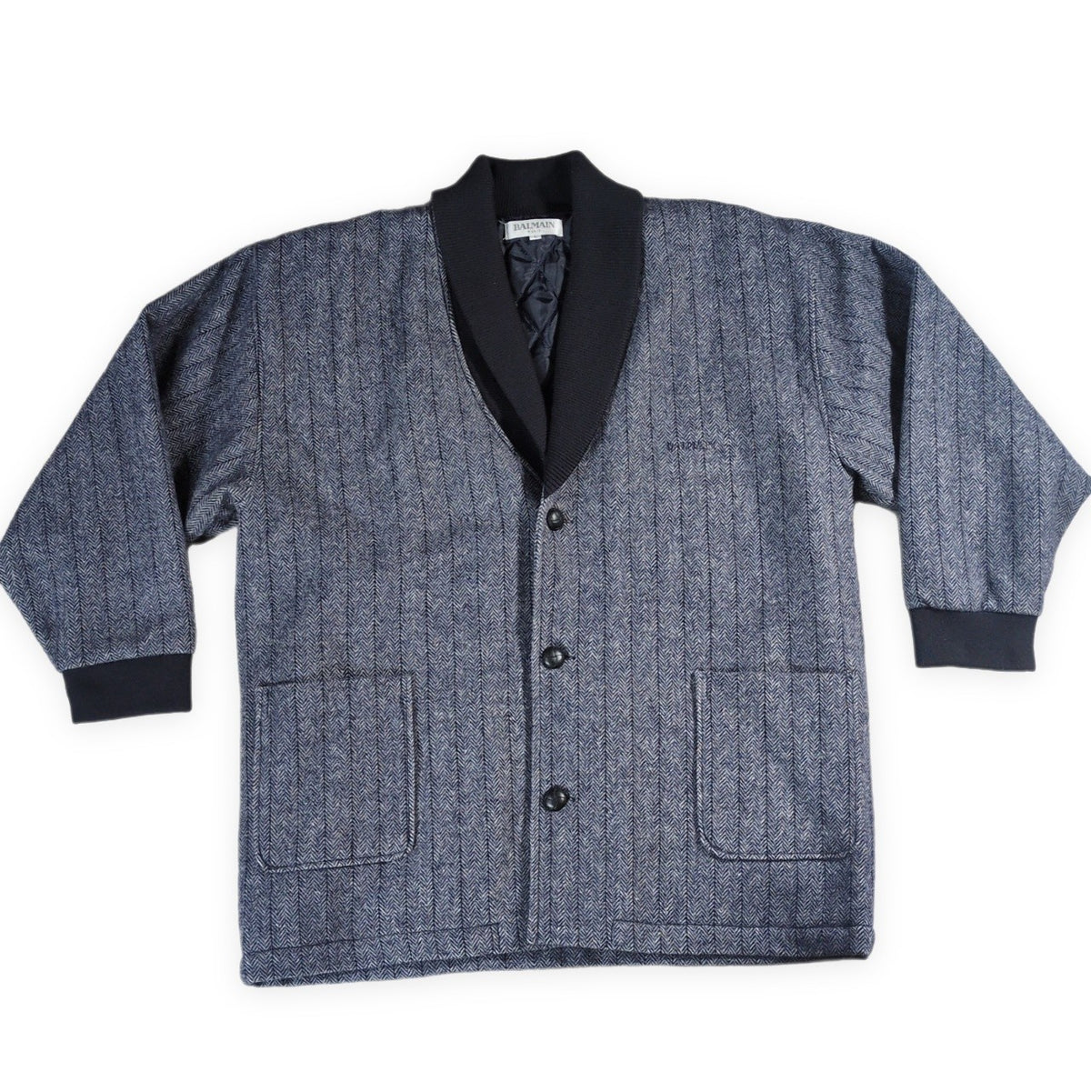 BALMAIN Shawl Collar Wool Jacket Blue Size L