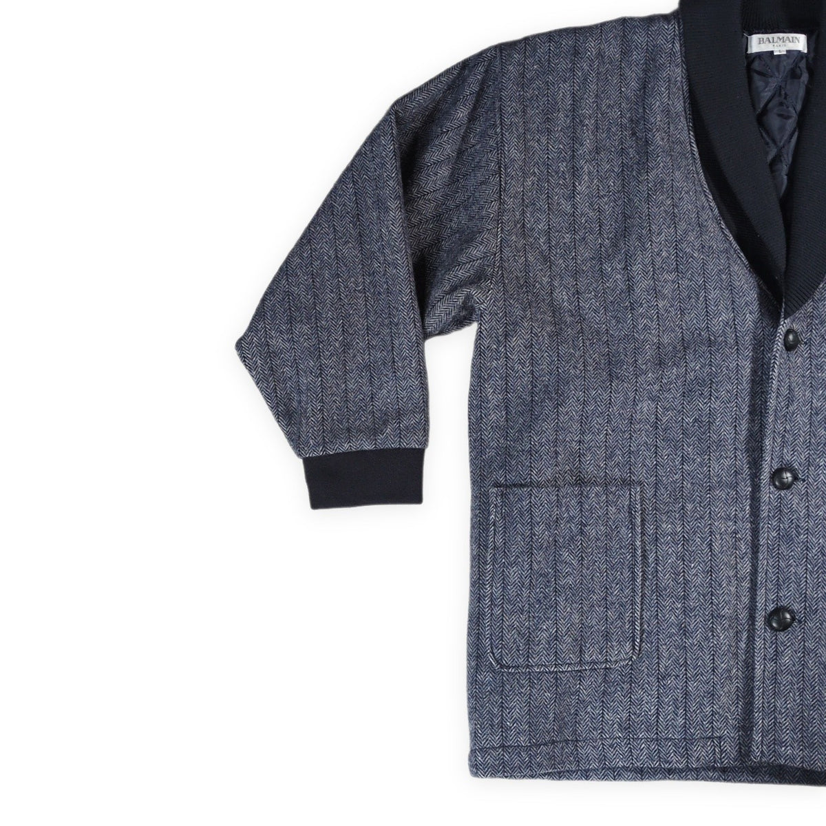 BALMAIN Shawl Collar Wool Jacket Blue Size L