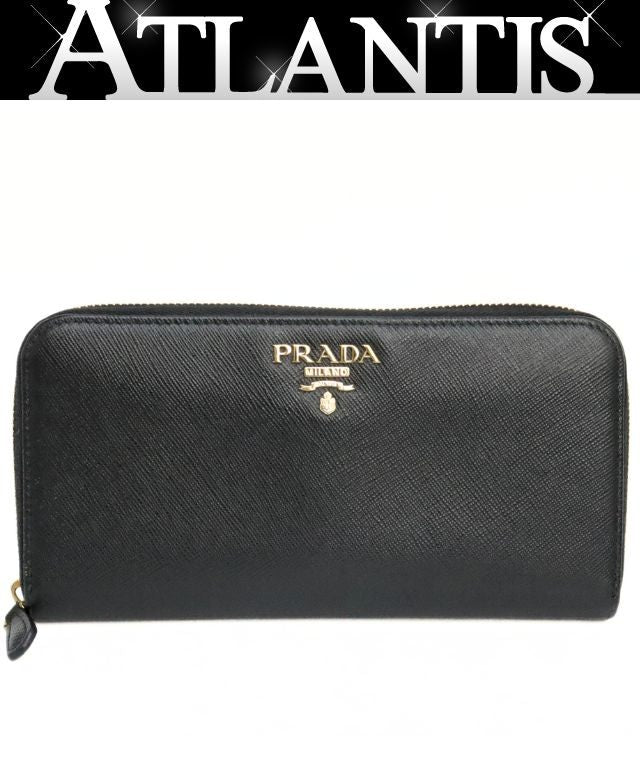 PRADA Black Saffiano Leather Zip Long Wallet Size ONE SIZE