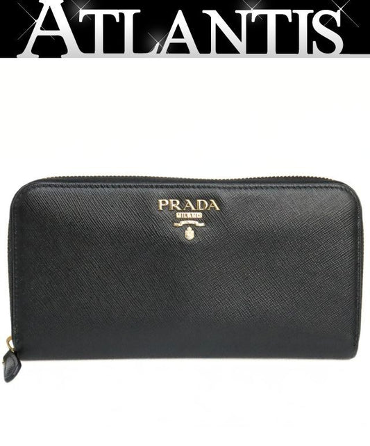 PRADA Black Saffiano Leather Zip Long Wallet Size ONE SIZE