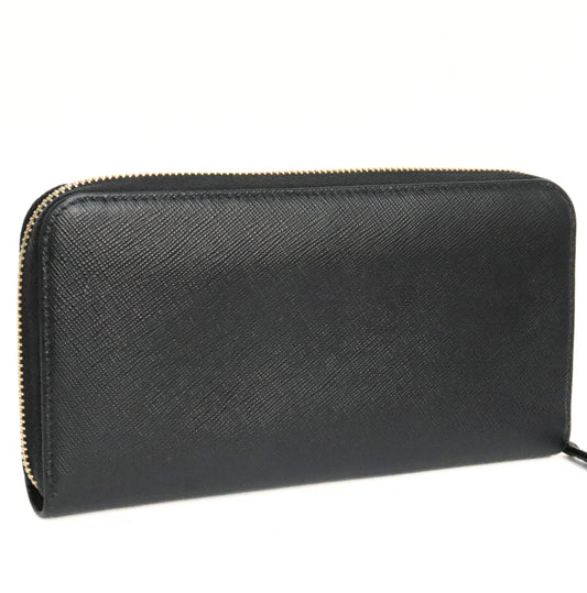 PRADA Black Saffiano Leather Zip Long Wallet Size ONE SIZE