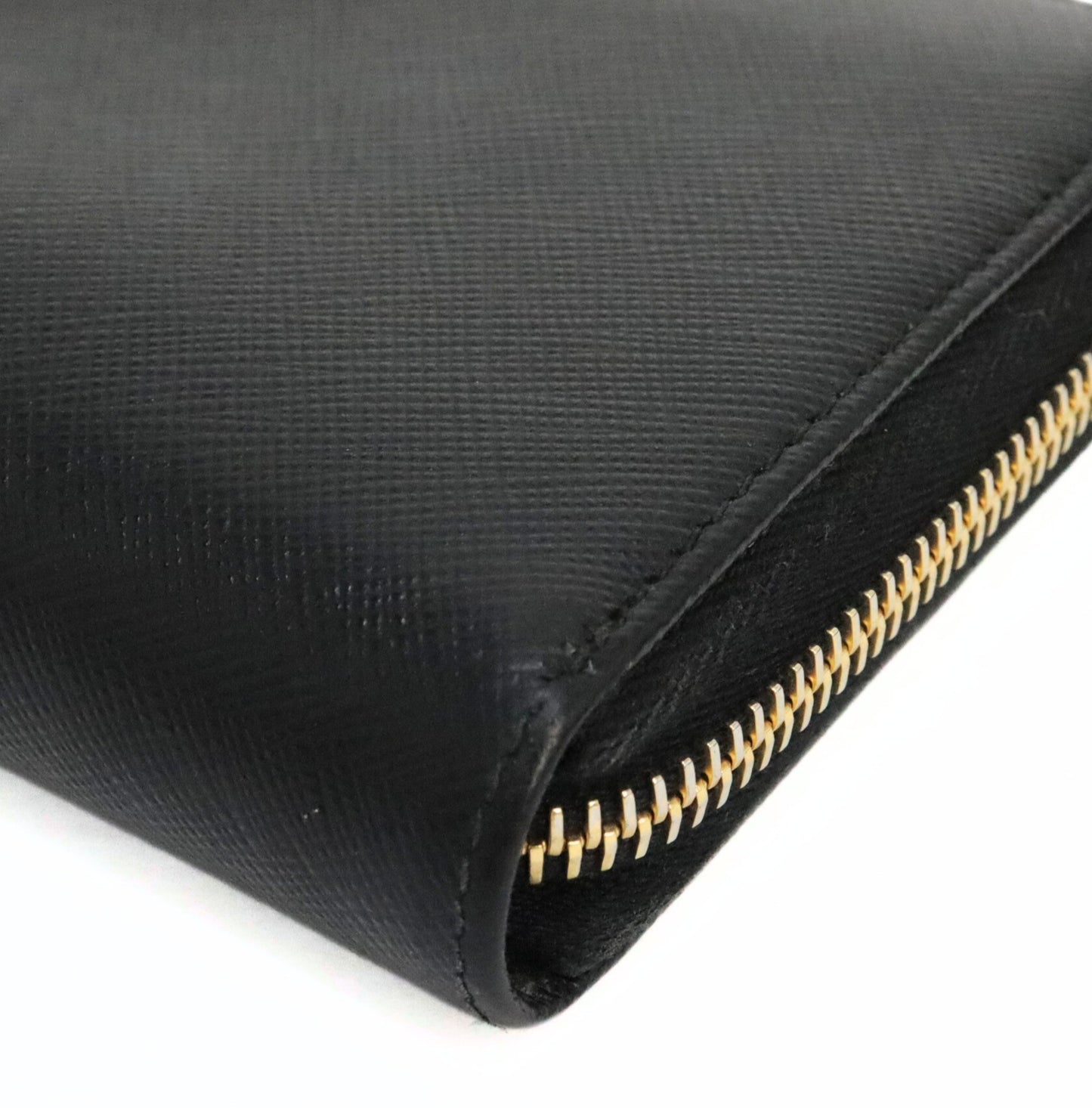 PRADA Black Saffiano Leather Zip Long Wallet Size ONE SIZE