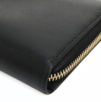 PRADA Black Saffiano Leather Zip Long Wallet Size ONE SIZE