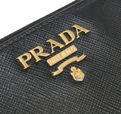 PRADA Black Saffiano Leather Zip Long Wallet Size ONE SIZE