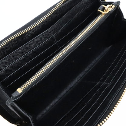 PRADA Black Saffiano Leather Zip Long Wallet Size ONE SIZE