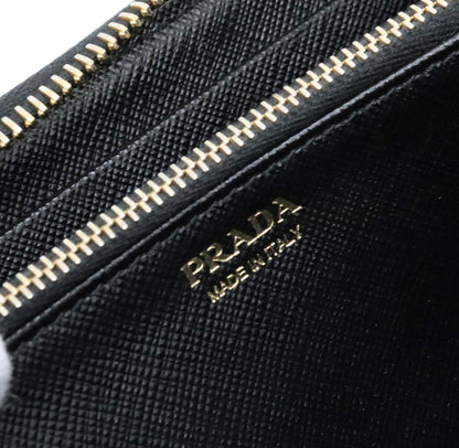 PRADA Black Saffiano Leather Zip Long Wallet Size ONE SIZE