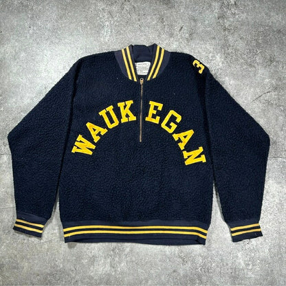 CHAMPION KNITWEAR 60s Half-Zip Boa Jacket Blue Size LARG