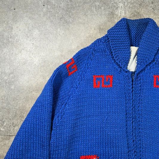 TALON 60s Cowichan Wool Sweater Curling Pattern Blue