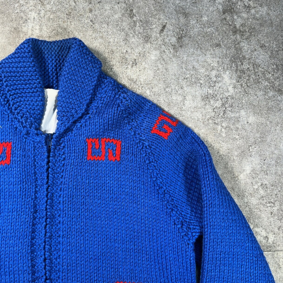 TALON 60s Cowichan Wool Sweater Curling Pattern Blue