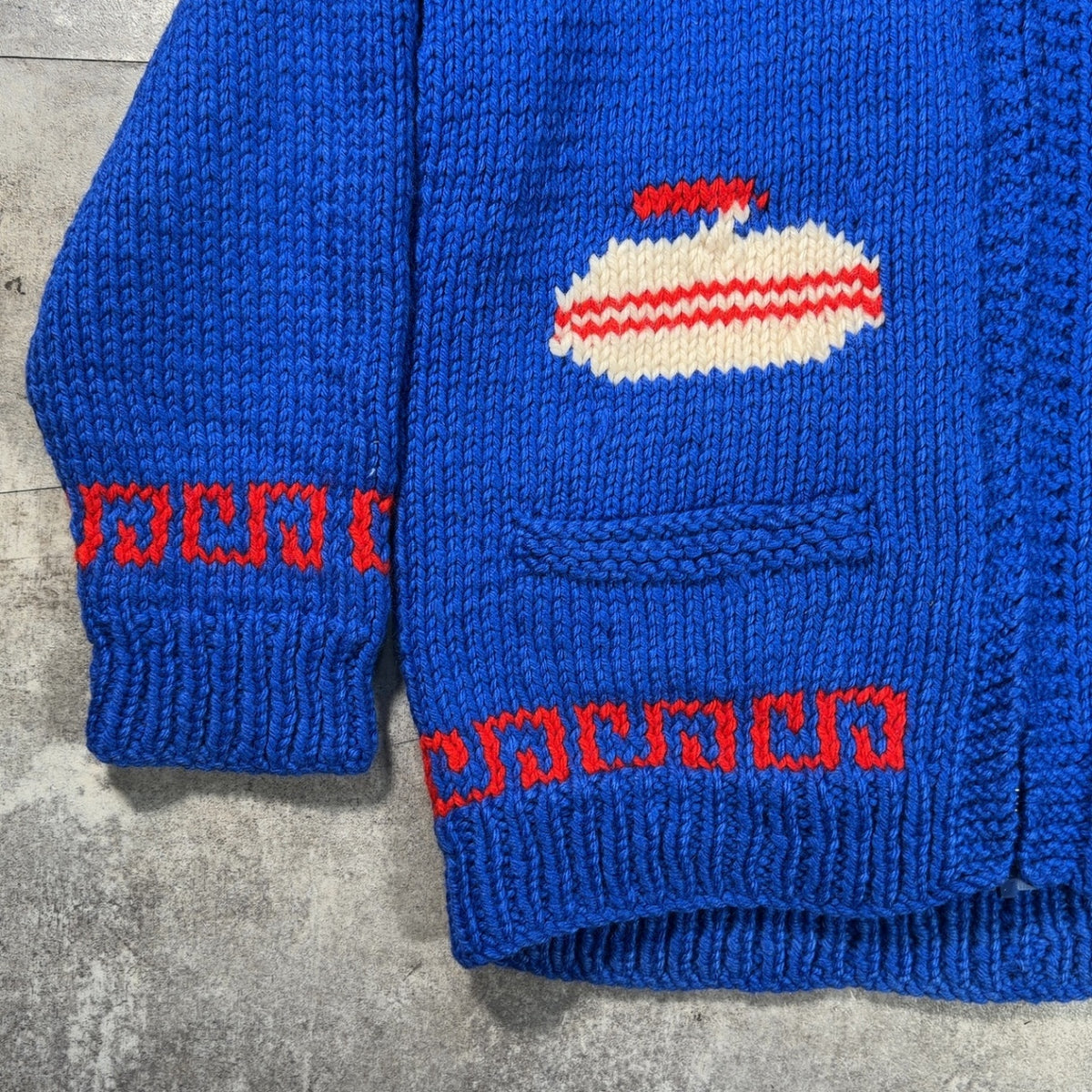 TALON 60s Cowichan Wool Sweater Curling Pattern Blue
