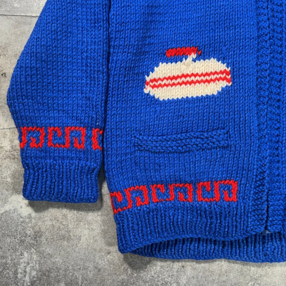 TALON 60s Cowichan Wool Sweater Curling Pattern Blue
