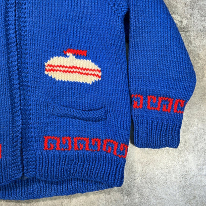 TALON 60s Cowichan Wool Sweater Curling Pattern Blue