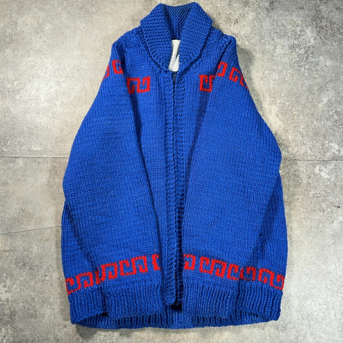 TALON 60s Cowichan Wool Sweater Curling Pattern Blue