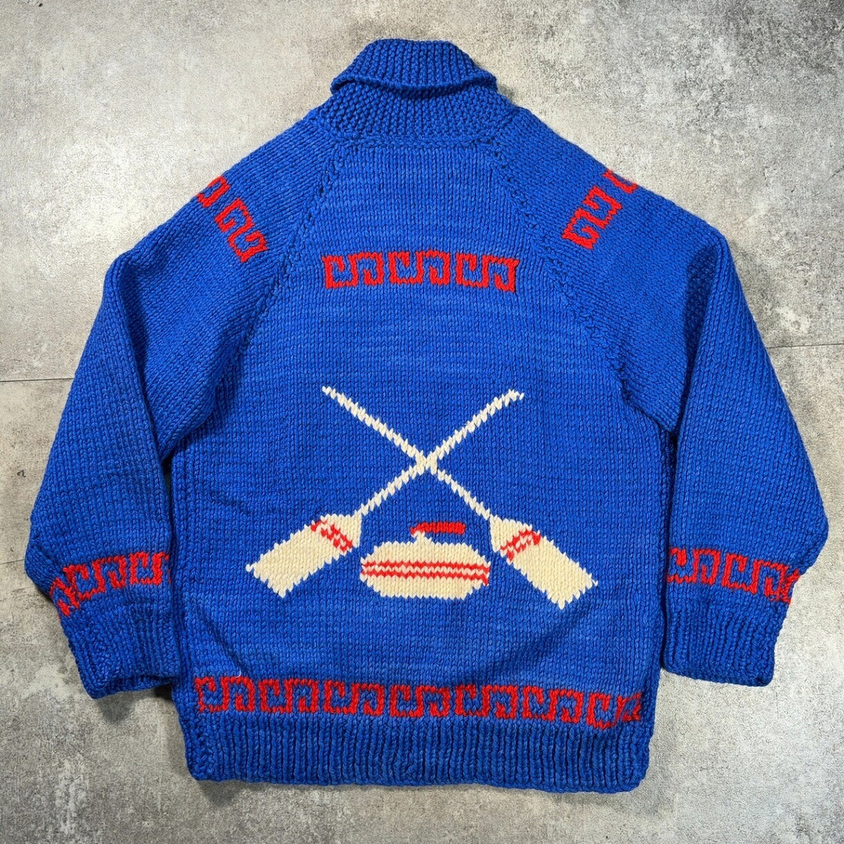 TALON 60s Cowichan Wool Sweater Curling Pattern Blue