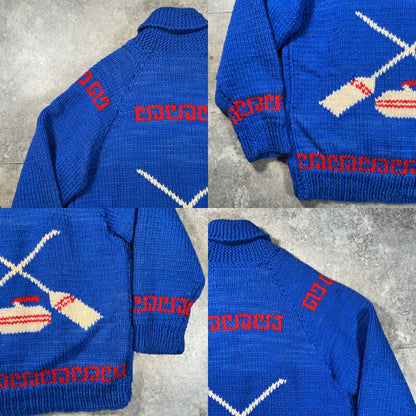 TALON 60s Cowichan Wool Sweater Curling Pattern Blue