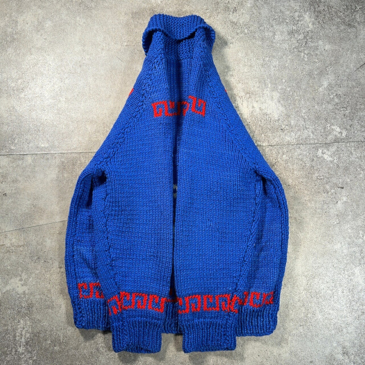 TALON 60s Cowichan Wool Sweater Curling Pattern Blue