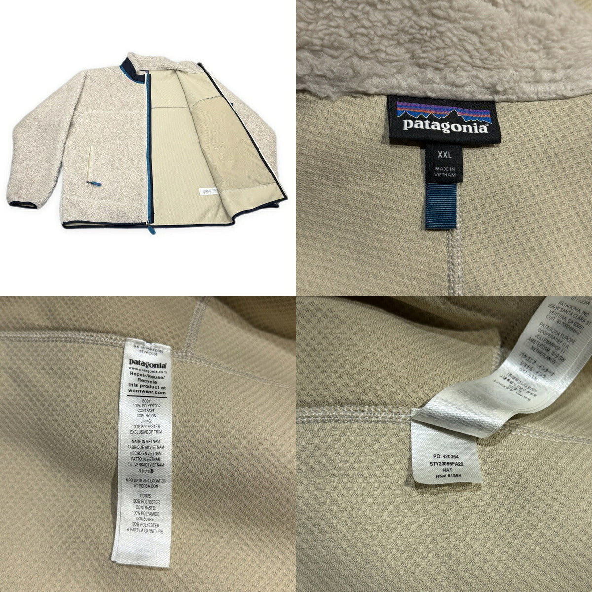 patagonia Classic Retro-X Boa Fleece Jacket Beige Size XXL