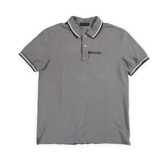 PRADA Gray Rubber Logo Polo Size M