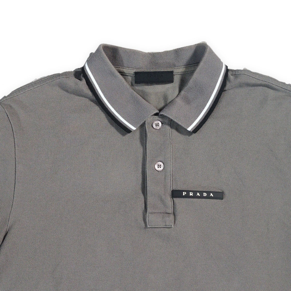 PRADA Gray Rubber Logo Polo Size M