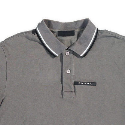 PRADA Gray Rubber Logo Polo Size M