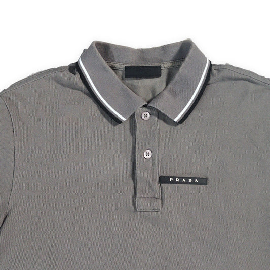 PRADA Gray Rubber Logo Polo Size M