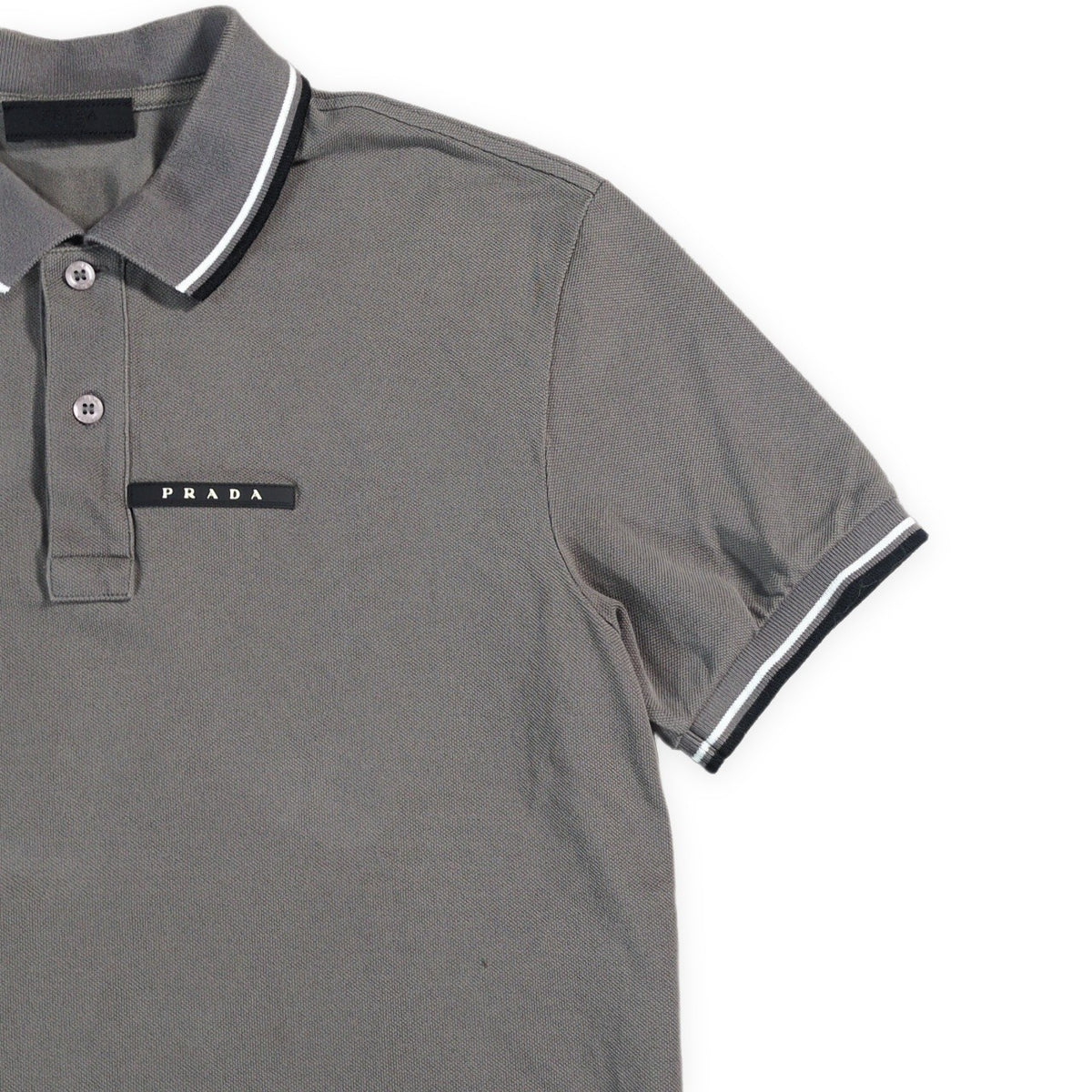 PRADA Gray Rubber Logo Polo Size M