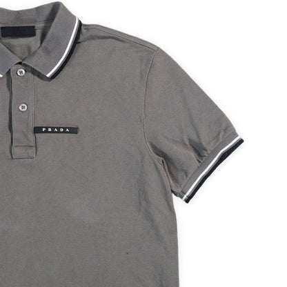 PRADA Gray Rubber Logo Polo Size M